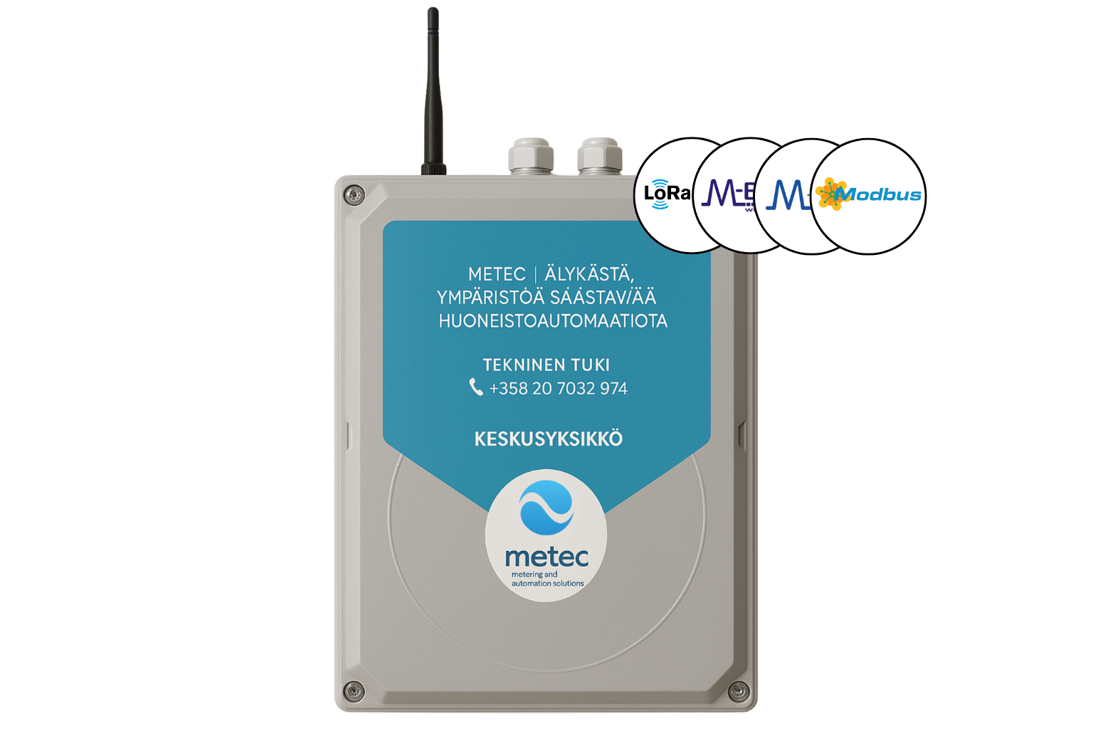 Building automation integration showing Metec systems connecting to central building management